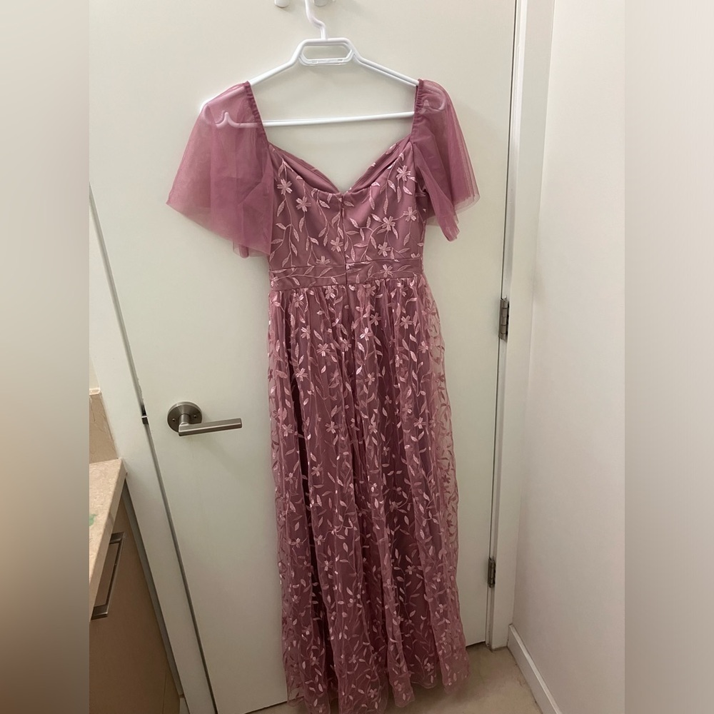Embroidery A line prom dress pink tulle NWOT Size 4 - Picture 6 of 7
